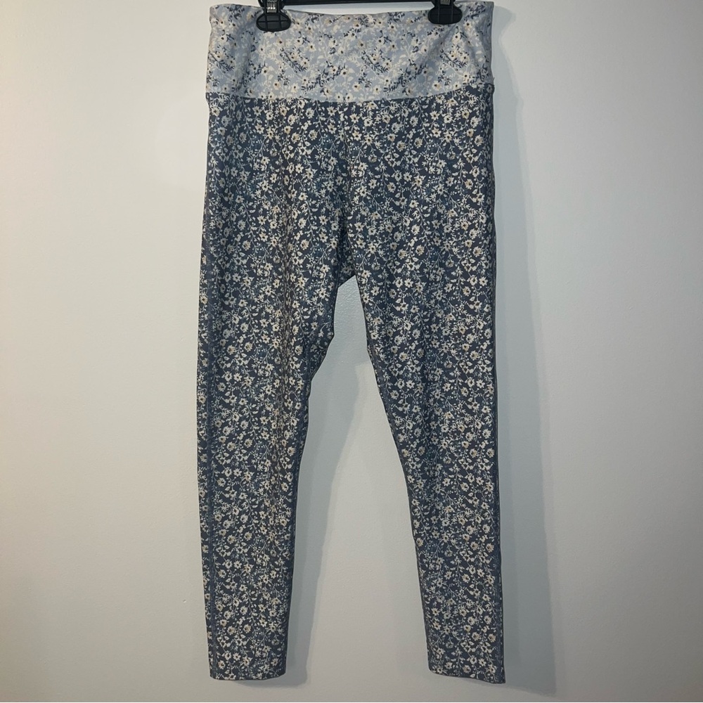 Summersalt The Do-It-All High Rise Crop Leggings Powder Blue Bloom Print Size 10